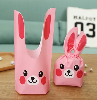 

50pcs/lot Wedding Candy Gift Bags Party Supplies Rabbit Ear Cookie Bags Plastic Candy Biscuit Packaging Bag