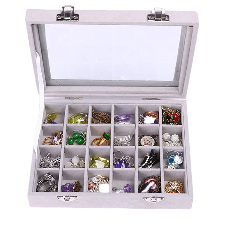 Вельветовая шкатулка для ювелирных изделий с 24 отделениями 1 шт.|jewelery storage|case