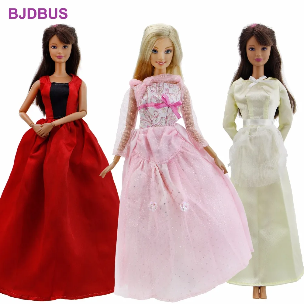 

3 PCS / Lot Mixed Style Colorful Princess Dresses Wedding Party Wear Long Gown Clothes For Barbie Doll Accessories Kids Toy Gift