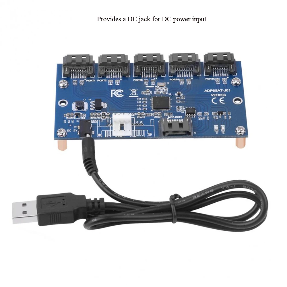 

SATA 3.0 1 to 5 Ports Expansion Card HDD Converter Adapter SATA Port Multiplier Riser Card with DC Power Cable