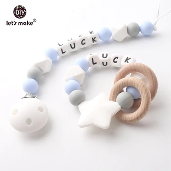 

Let's make Personalise Baby Name Pacifier Clip Chain 2pc/set Toys For Children Rattler Teething Beads Custom Made Dummy Clip