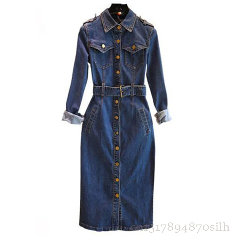 2018 NEW Spring Summer Shirt Dress Women Vintage Long Sleeve Jeans Dresses Girls Fashion Package Hip Plus Size 6XL Denim Dress