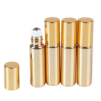 

New 1PC Mini 10ml Travel Portable Empty Refillable UV Coating Container Gold Roll on Bottle For Essential Oil Perfume Fragrance