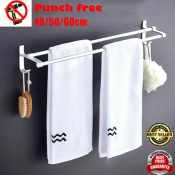 

2019 New Space Aluminum Double Shelf Wall Mounted Shower Bathroom Towel Rail Rack Holder Hook Organizer