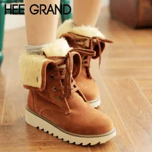 HEE GRAND/женские Теплые ботильоны; зимние модные ботинки с искусственным мехом; ботильоны на шнуровке; Теплая обувь на меху; Booten; XWX7173