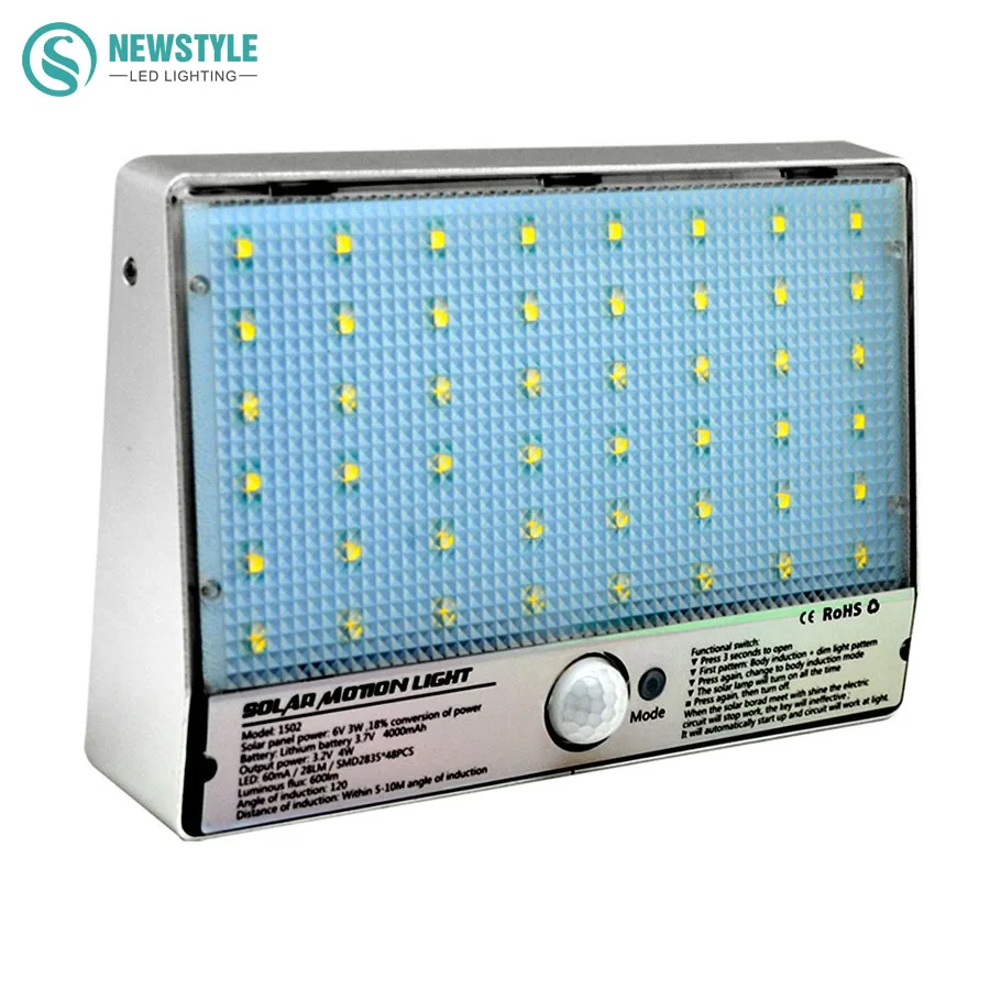 

3.2V 4W LED Solar Light 48leds Waterproof Motion sensor Solar lamp Outdoor lamp Street Light corridor light Decoration