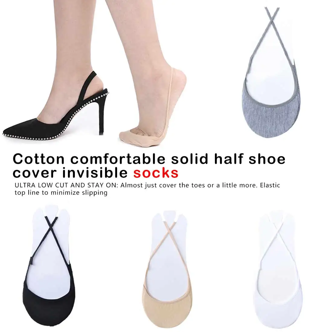 

Ladies Cotton Comfortable Half Sole Cover Invisible Sock Slippers for Women Girls Thin High Heel Shoes Socks
