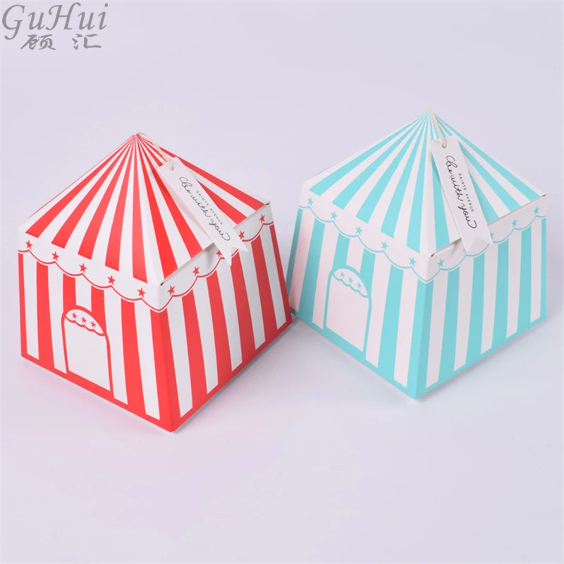 

20pcs/lot Circus Theme Red Blue Stripe House Candy Box Carnival Supplies Kids Birthday Wedding Party Decoration Baby Shower Xmas
