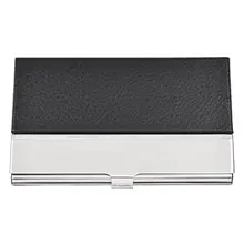 Черный Цвет PU кожа поверхность из нержавеющей стали визитная карточка бедж/держатель с зеркальной отделкой Inset