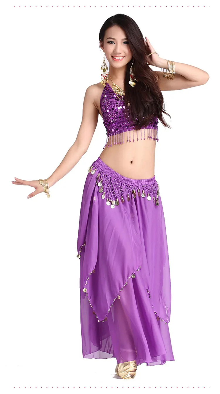 Women Belly Dacing Clothing 5 Flowers Top+Gold Coins Skirt 2pcs Belly Dance Suit For Lady Belly Dance Clothes