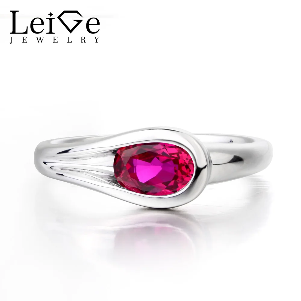 Leige Jewelry Red Ruby Ring Ruby Engagement Ring Oval Cut Gemstone