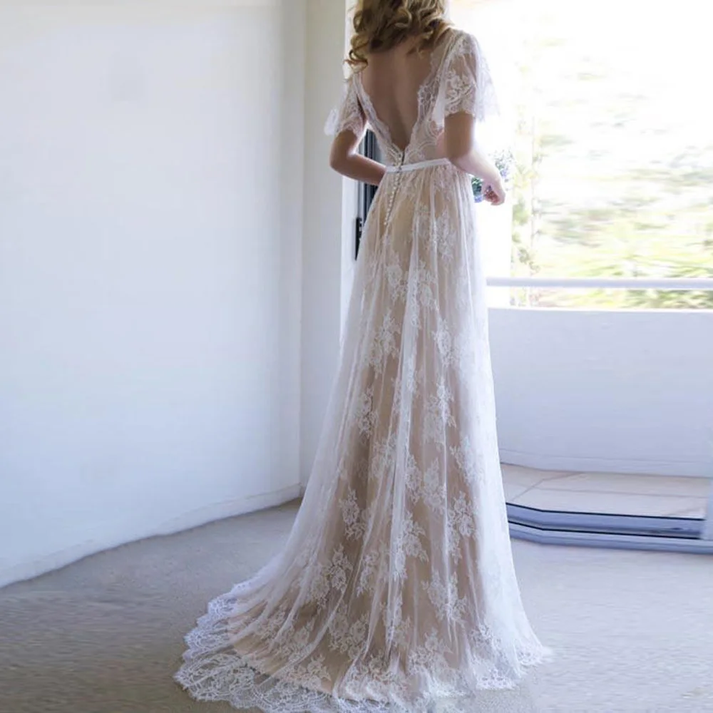 

Verngo Lace Simple Wedding Dress 2019 Cheap Plus size Vestido de noiva A-line V-neck Wedding gowns Custom made