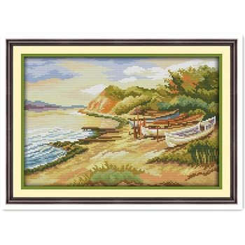 

Seaside Needlework DMC Cross Stitch Fabric Chinese Counted Cross Stitch Patterns Kits Rest Room Cross Stitch Paintings DIY Set
