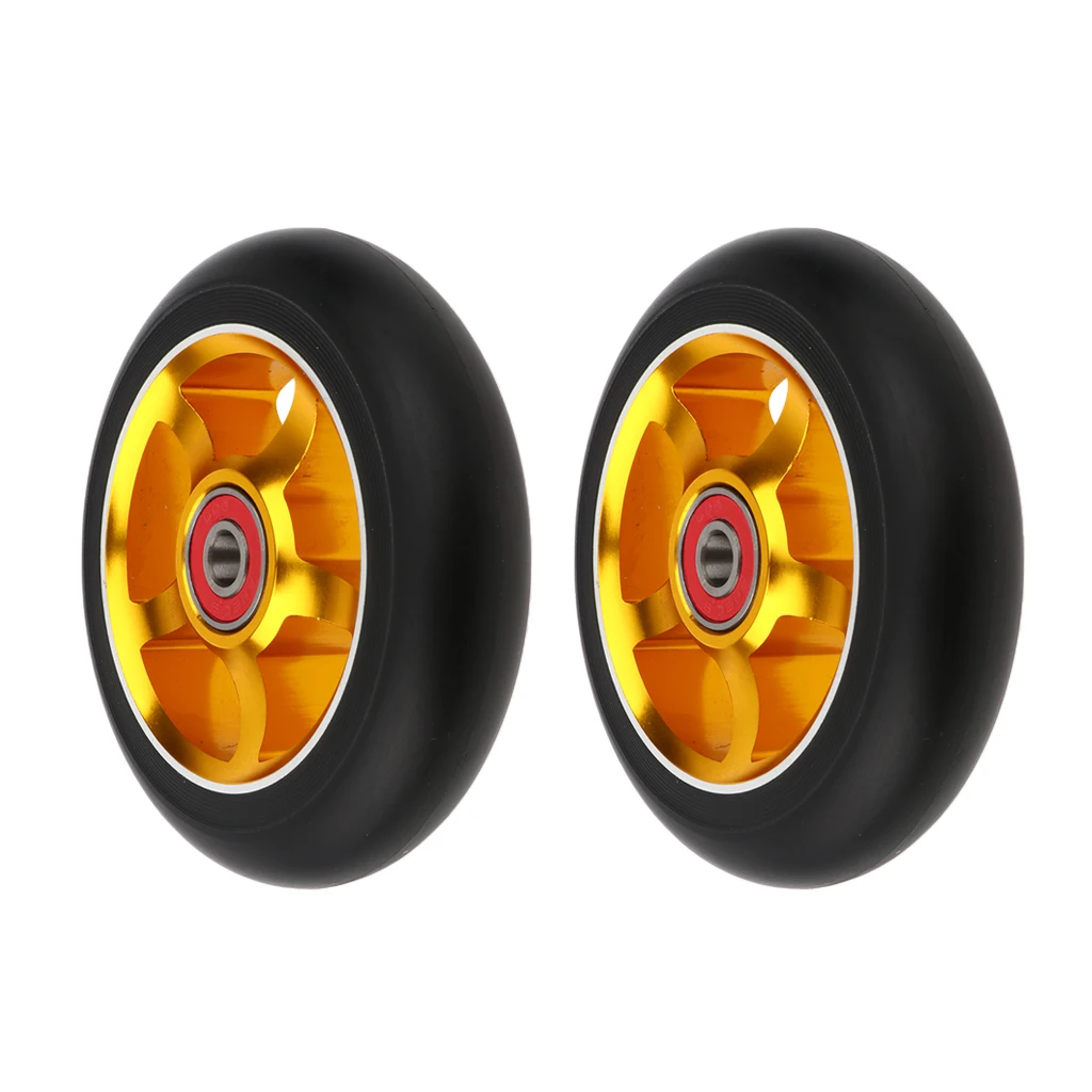 2pcs Replacement 100mm Push/Kick/Stunt Scooter Wheels with Bearings & Bushings
