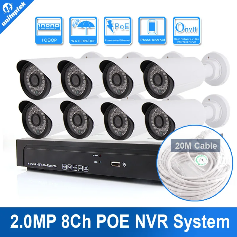 1080P 8CH PoE NVR Recorder System Kit Bullet Camera Video System 8 Channel POE NVR CCTV System 2MP IP Camera Security System kit