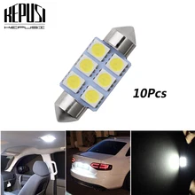 Buy 10pcs C5W Dome Festoon 5050 SMD 6 LED 36mm Car Auto Interior Door Lamp License Plate Light Bulb DC 12V White Car Styling Free Shipping