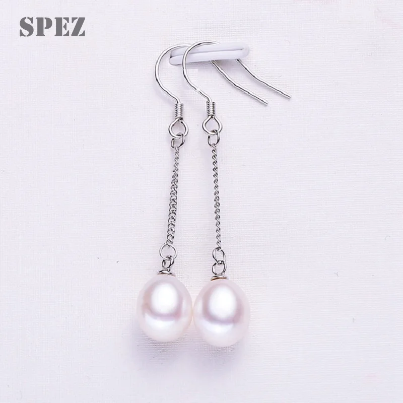 

tear drop earrings jewelry 925 sterling silver long earring for women gift 8-9mm AAAA natural freshwater pearl spez