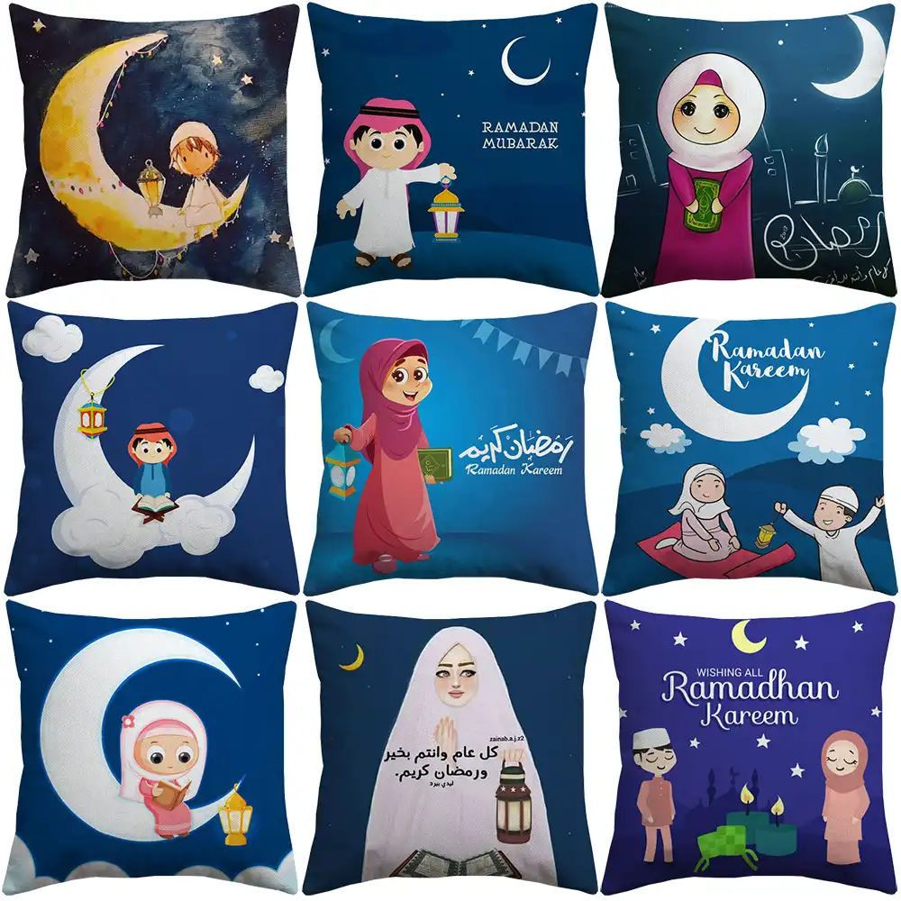 Ramadan Mubarak Sarung Bantal Kartun Islam Muslim Bulan Dan Bintang Lentera Sarung Bantal Sofa Dekoratif Linen Bantal Case