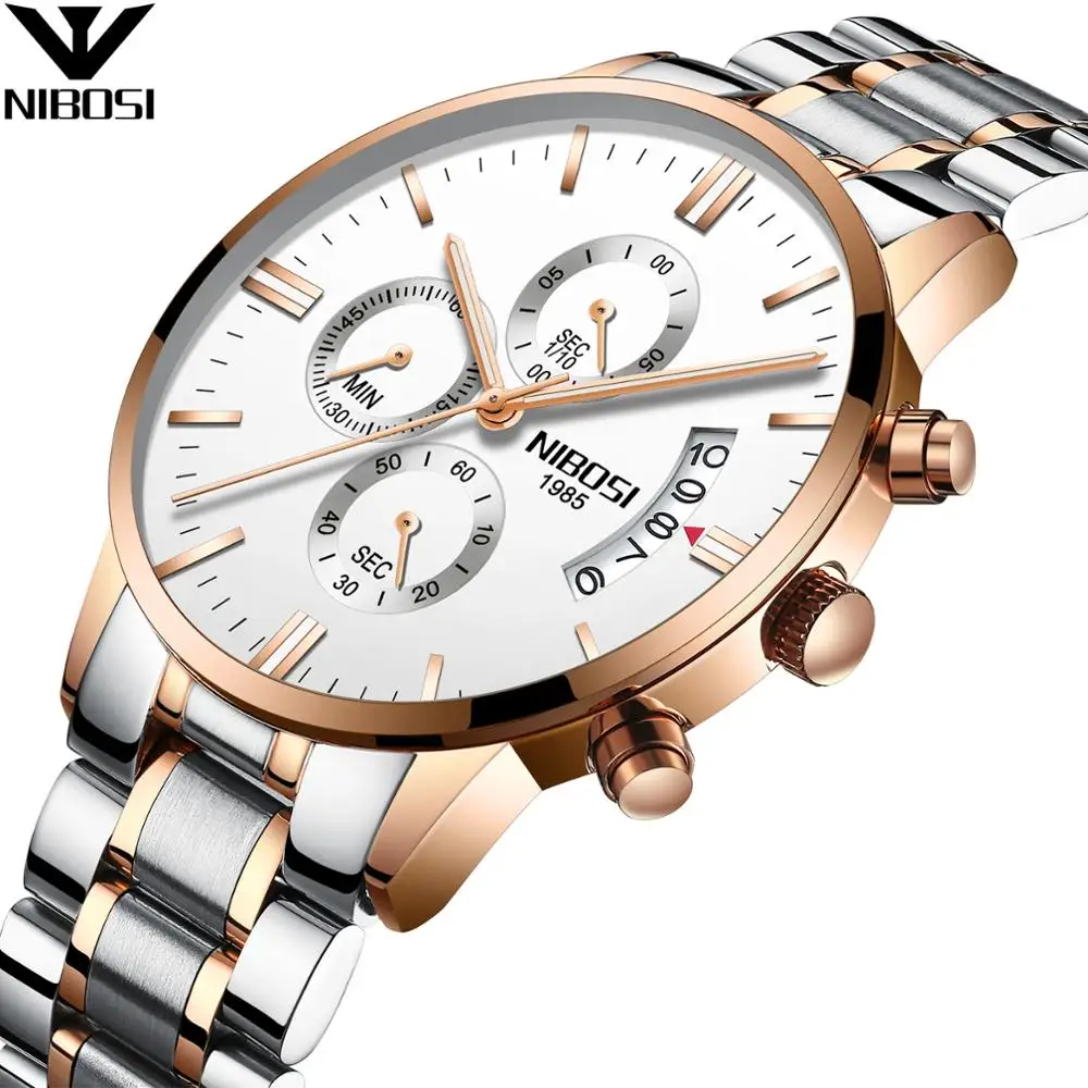 

Drop Shipping 2309 NIBOSI Relogio Men's Watch Luxurious Casual Stainless Steel Mesh Strap Chronograph Quartz Wristwatches