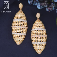 Siscathy 27*71mm AAA Cubic Zirconia Oval Hollow Dangle Drop Earrings For Women Wedding Engagement Party Earrings Fashion Jewelry Siscathy 27*71mm AAA Cubic Zirconia Oval Hollow Dangle Drop Earrings For Women Wedding Engagement Party Earrings Fashion Jewelry