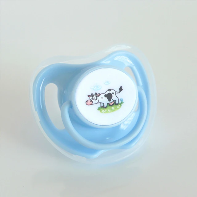 Милые детские соски с изображением мультфильмов безопасный пищевой силиконовая соска манекен Животные принт детские круглые с плоской матрицей и успокоительная соска - Цвет: Blue A Round Head