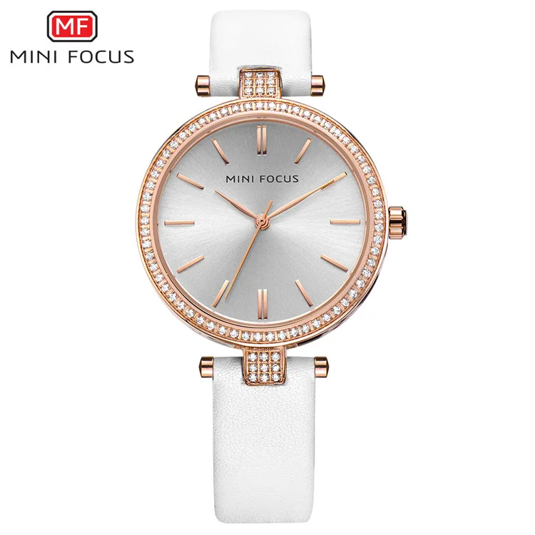 MINI FOCUS Brand Luxury Women Watches Quartz Rhinestone Wrist Watch for Women Leather Casual Ladies Watch
