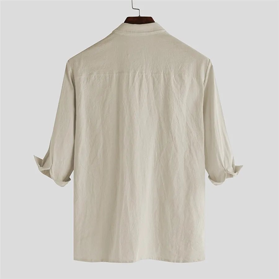 2019 Men's fashion surfing shirt solid color cotton cropped sleeve shirt swimming suit for men long camisa camiseta  surf 30J22 (10)