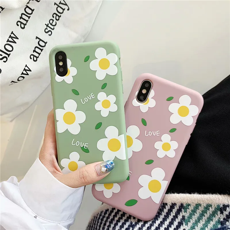 

JAMULAR Candy Color Flower Phone Case For iPhone X XS MAX XR 8 6 6s Plus Soft Silicone Matte Back Cover For iPhone 7 Coque Shell