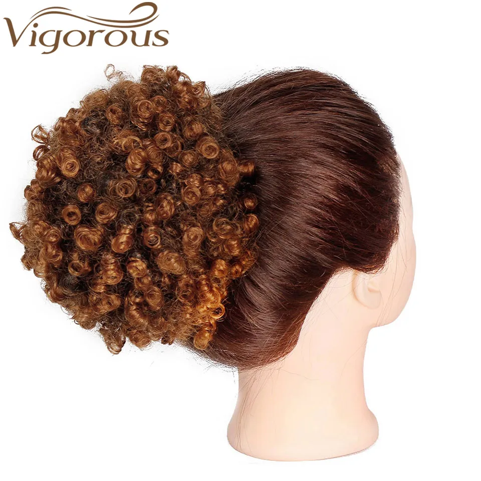 

Vigorous 13 Colors Synthetic Hair Bun Ponytail Puff Afro Kinky Curly Drawstring Pony Tail Fake Hair Extensions