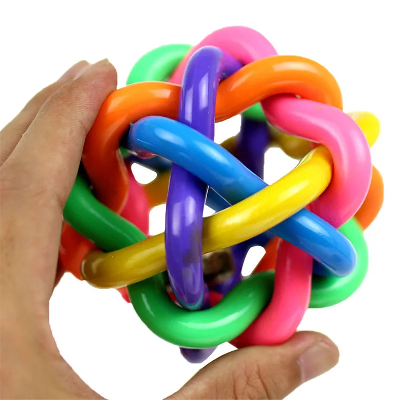 Rainbow Ball Pet Dog Chewing Toys with Bell Rainbow Ball Pet Dog