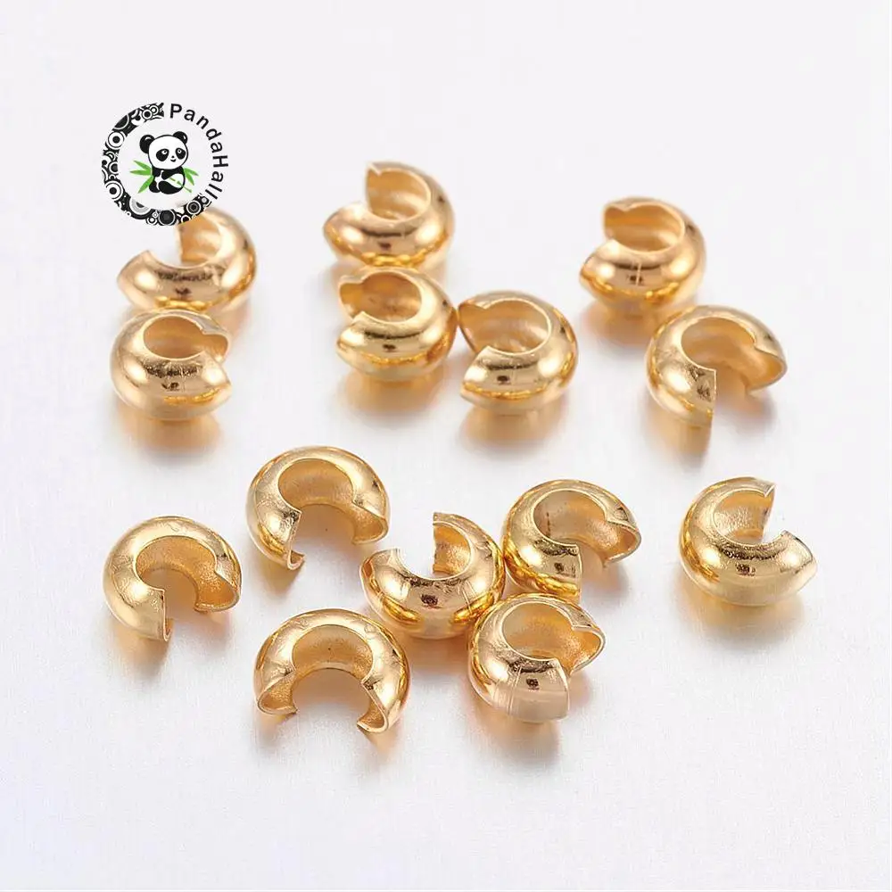 Buy Brass Crimp Beads Covers, Nickel Free, Golden Color, Size about 4mm wide
