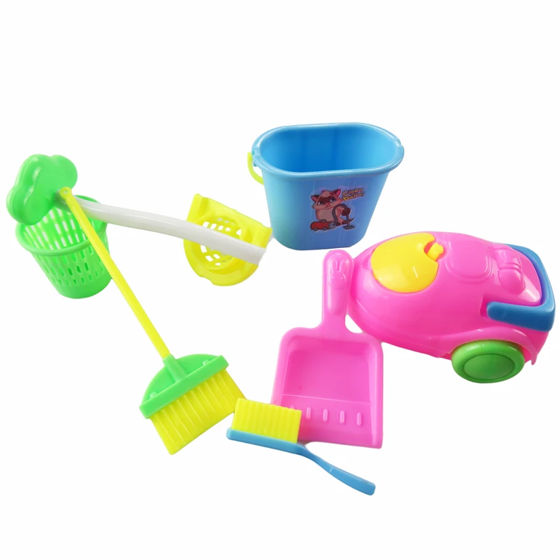 1 Pack = 6 Items Doll Accessories Plastic Dolls Cleaning Kit For Girl Household Cleaning Tools