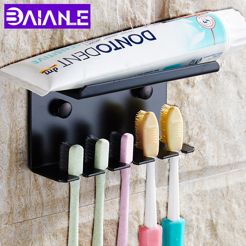 Bathroom Toothbrush Holder Black Wall Mounted Aluminium Bathroom
