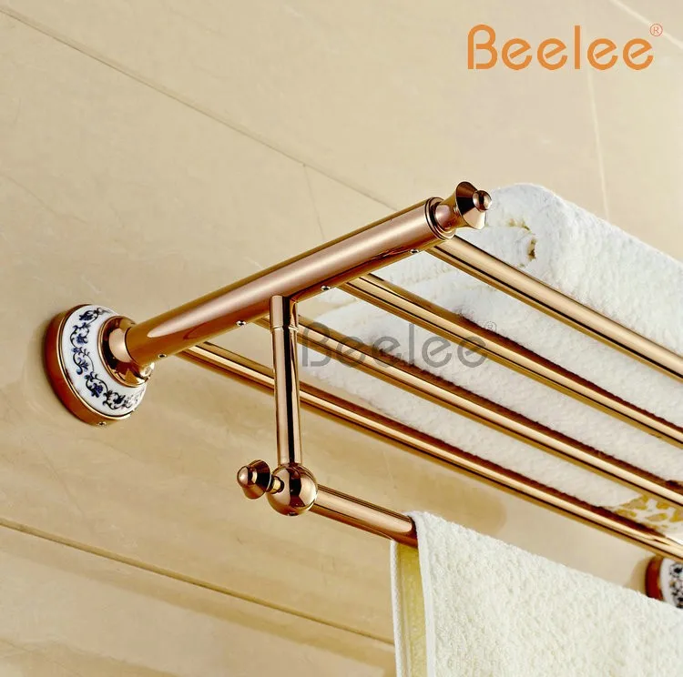 Beelee BA7903R полка для ванной комнаты с полотенцем Бар аксессуары для ванной комнаты Набор полотенец с стойкой, Розовый Золотой