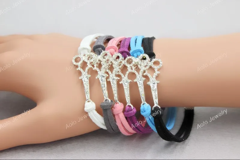 

Personalized Fashion Scissors Leather Bracelet Hairstylist Bracelet Choose Your Colors 12Pcs/Lot ! Free Shipping!