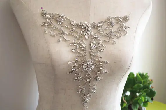 

crystal bead applique, rhinestone bead Applique, bridal Sash applique