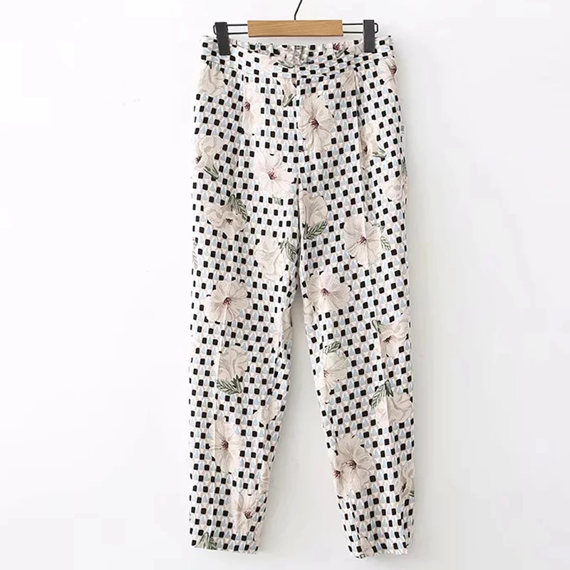 

Fandy Lokar Plaid Printed Pants Women Fashion Elastic Waist Trousers Women Elegant Zipper Pants Female Ladies
