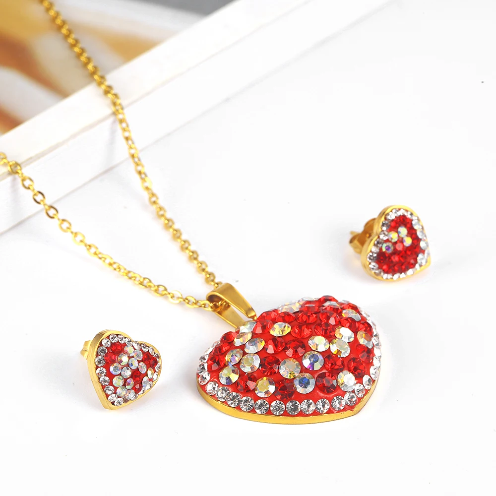 

OUFEI Stainless Steel Jewelry Heart-shaped Necklace Earrings Set Woman Vogue 2019 Jewelry Accessories wholesale lots bulk