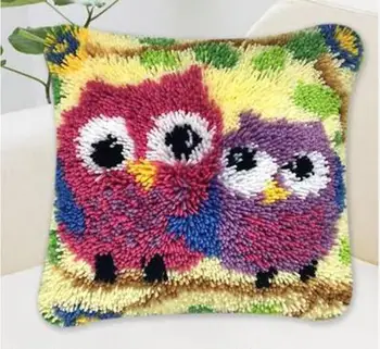 

NEW 3D Latch Hook Cushion Kits Gift DIY Two owl Needlework Crocheting Throw Pillow Unfinished Yarn Embroidery Set Pillowcase