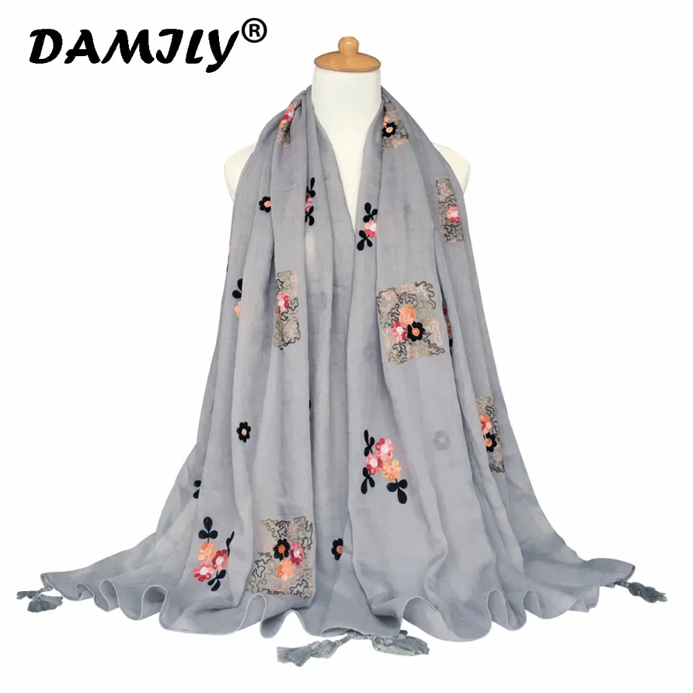 2018 вышивка Для женщин шарф ароматные цветы хлопок платки и шарфы модные длинные бандана женский хиджаб Обёрточная бумага вечерние подарок