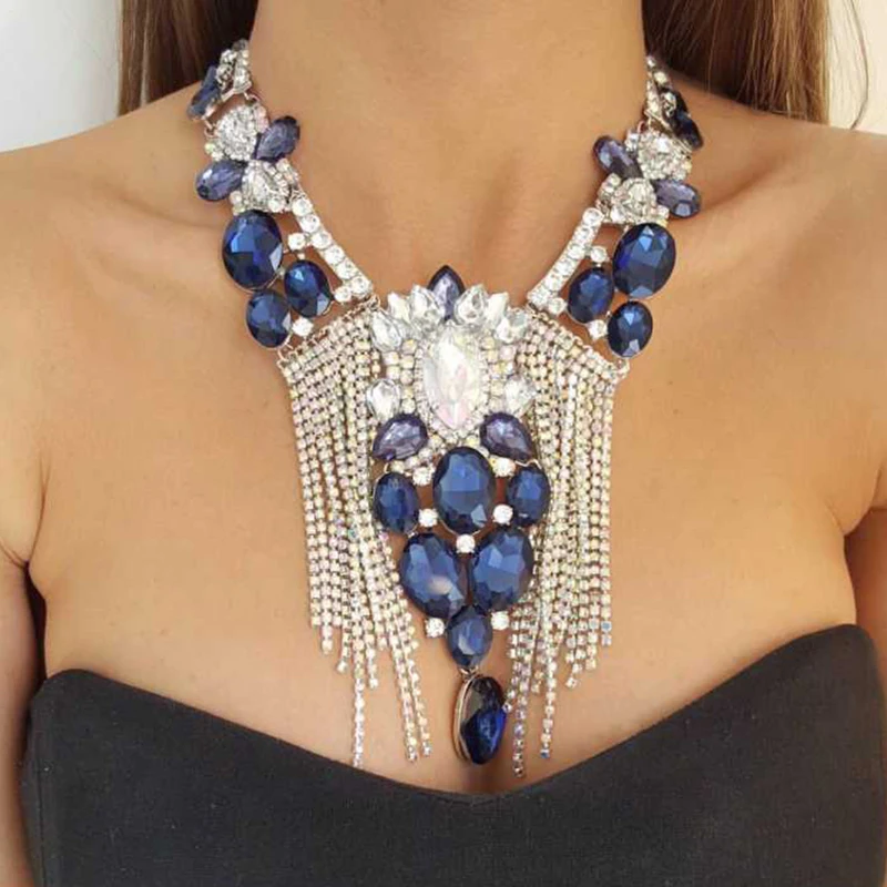 

Best lady Big Brand Fashion Hot Sale Tassel Maxi Necklace Jewelry Wedding Bohemian 4 Colors Collar Choker Statement Necklace