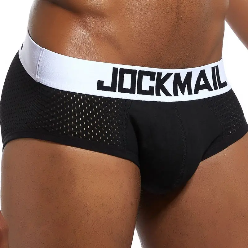 JOCKMAIL Брендовые мужские трусы-шорты из хлопка, сексуальное мужское нижнее белье, мужское нижнее белье, мужские трусы шорты, сетчатый u-образный выпуклый мешочек для геев - Цвет: 319 black