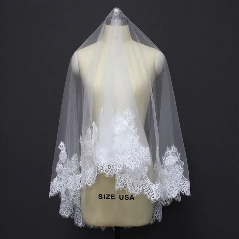 Высококачественные ресницы кружевная свадебная вуаль без расчесывания один слой 150 см короткая свадебная вуаль Veu de Noiva деликатная кружевная отделка вуаль