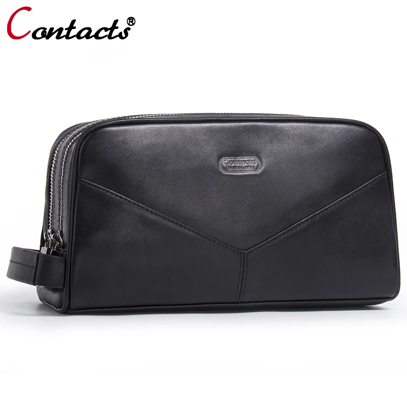 

CONTACT'S women leather handbags clutch female genuine leather men travel clutch bag designer handbags high quality wash bags