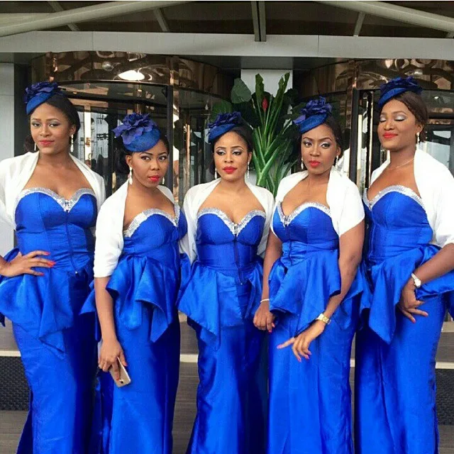 Sirène africaine 2017 Ruches Mariage Nigérian Cérémonie Robe avec Veste Maid of Honor Robe De Soirée De Mariage de Demoiselle D\u0027honneur Robes dans Robes De