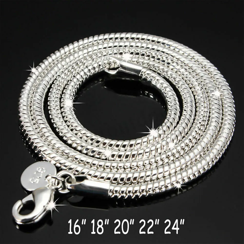 

3mm Solid Silver Sterling 925 Snake Chain Necklace Length 16 - 24 UK