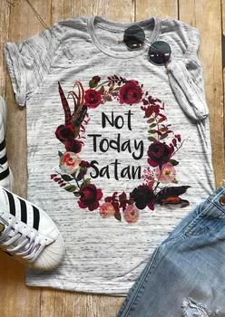 

Plus Size Women T-Shirt Short Sleeve Not Today Satan Floral T-Shirt 2018 Summer Casual Female t shirt Gray Ladies Tops Tee 3XL