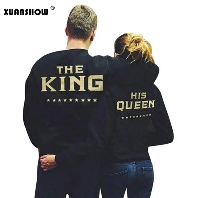 US $7.40 XUANSHOW KING QUEEN Letters Print Men Women Lovers Couple Fleece Autumn Winter Hoodies Sweatshirts
