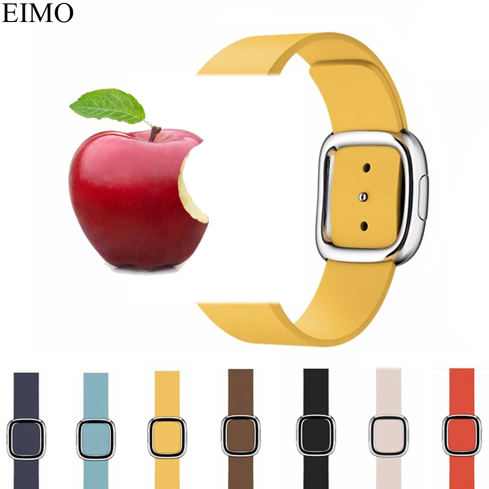 

EIMO Modern Buckle strap for Apple Watch Band 42mm 38mm iwatch band 4 3 44mm 40mm Genuine Leather bracelet Watchband Accessories