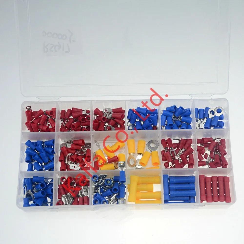 

295 Pcs/ Box Insulated Terminals Electrical Crimp Connector Tube Wire Connector Assortment Kit Cold Pressing Copper Terminals